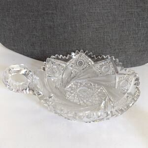 Vintage American Brilliant Cut Glass Hand Cut Crystal Handled Patterned Dish